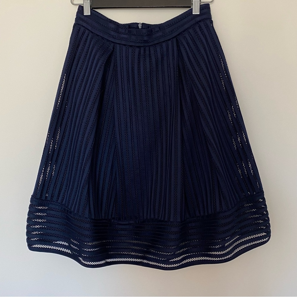 Faith & Joy Los Angeles Navy Blue A-Line Eyelet Skirt, Size Medium, Classic,